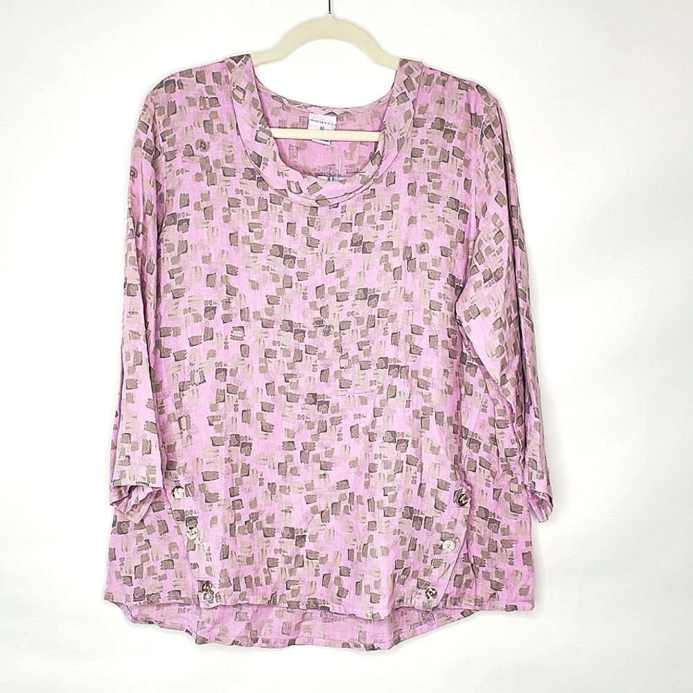 Color Me Cotton 100%‎ LINEN Top Size L Scoop Neck Lagenlook Popover Shirt NEW